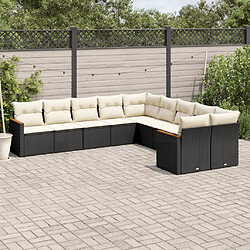 vidaXL Salon de jardin 10 pcs avec coussins noir résine tressée 