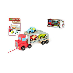 PLAY & LEARN - COLORBebe - Camion Remorque 3 Voitures en Bois, 28 cm (Couleur Bebe 43619)