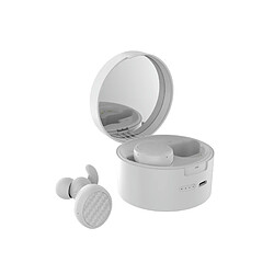 LUUCOZK Écouteurs sans fil Bluetooth 5.0 XW-T9 avec boîte de rangement Miroir de maquillage-Blanc