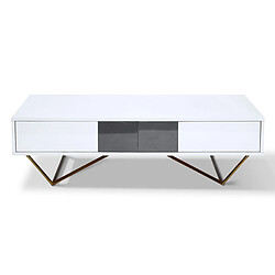 La Maison Du Canapé Table basse laqué/acier JAZZ - Blanc/Gris/Gold - Blanc