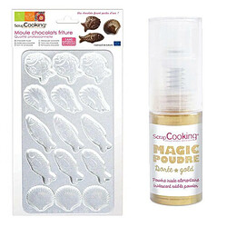 Scrapcooking Moule rigide pour fritures en chocolat + 1 poudre alimentaire irisée dorée 