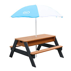 AXI Nick Table Sable et Eau / Table Pique Nique avec Parasol, Bois Gris & Marron | Table Jeux d'eau avec Couvercle, Boîtes de Rangement & Parasol | Table d eau Extérieur pour le jardin - 95x97x48cm pas cher