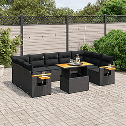 Maison Chic Salon de jardin 10 pcs avec coussins, Ensemble Tables et chaises d'extérieur noir résine tressée -GKD840928