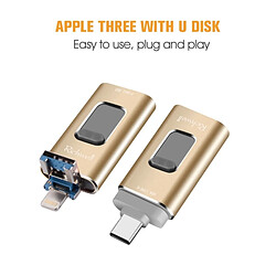 Acheter Wewoo Clé USB iPhone iDisk 3 en 1 32G Type-C + Lightning 8 broches + Disque flash push-pull métal USB 3.0 avec fonction OTG (or rose)