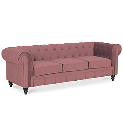 Canape Chesterfield Velours 3 Places Altesse Vieux Rose