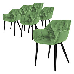 ML-Design Lot de 6 chaises de salle à manger assise sauge en velours pieds métal noir