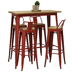 Aubry Gaspard Tabouret de bar en métal laqué et bois d'orme huilé (Lot de 4) rouge.