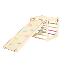 KateHaa Activity Cube en bois avec échelle & mur d'escalade aux couleurs pastel | Structure / Cadre d'escalade d'intérieur pour enfants | Jouets Montessori