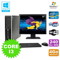 Lot PC HP Elite 8200 SFF Core I3 3.1GHz 4Go 240Go SSD DVD WIFI W7 + Ecran 22 - Occasion