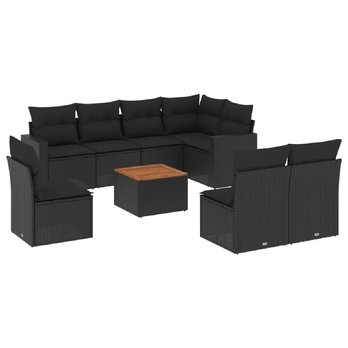 Maison Chic Ensemble Tables et chaises d'extérieur 9 pcs avec coussins,Salon de jardin noir résine tressée -GKD739289