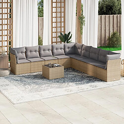 vidaXL Salon de jardin avec coussins 10 pcs beige résine tressée