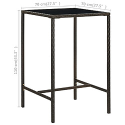 vidaXL Table de bar de jardin Marron 70x70x110 cm Résine tressée verre pas cher