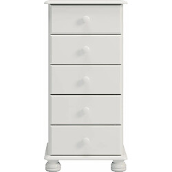 Pegane Commode avec 5 tiroirs en pin massif coloris blanc - Longueur 44,10 x profondeur 38,80 x hauteur 89,90 cm