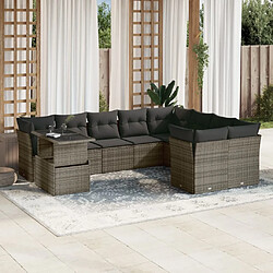 vidaXL Salon de jardin avec coussins 10 pcs gris résine tressée