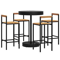 Avis Maison Chic Table de bar et chaises d'extérieur 5 pcs,Ensemble de bar de jardin pour relax noir poly rotin/bois massif acacia -GKD483952