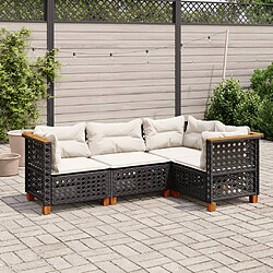 vidaXL Salon de jardin 4 pcs avec coussins noir résine tressée