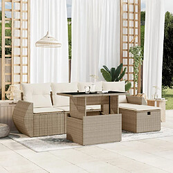 vidaXL Salon de jardin avec coussins 6 pcs beige résine tressée 