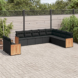 vidaXL Salon de jardin 10 pcs avec coussins noir résine tressée 