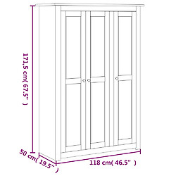 vidaXL Garde-robe 3 portes Gris 118x50x171,5 cm Pin Assortiment Panama pas cher