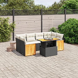 Maison Chic Ensemble Tables et chaises d'extérieur 7pcs avec coussins,Salon de jardin noir résine tressée -GKD510309