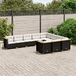 vidaXL Salon de jardin 10 pcs avec coussins noir résine tressée 