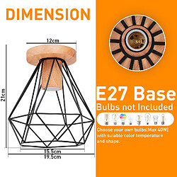 Stoex Luminaire Plafonnier en Bois Et Métal Plafonniers Modernes Lampe de Plafond Rétro Plafonniers D'Intérieur Noir Pour Chambre À Coucher Cuisine Salon pas cher