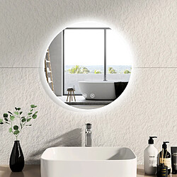 EMKE Miroir lumineux salle de bain rond diamètre 50cm, Miroir LED rétro-éclairage avec Interrupteur Tactile, Anti-buée, Miroir avec éclairage Lumière Blanche Froide (Réglable)