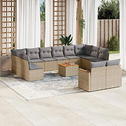 vidaXL Salon de jardin et coussins 13 pcs mélange beige résine tressée