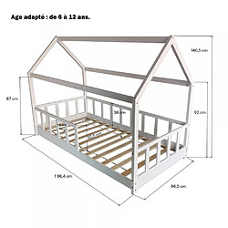 Acheter Le Quai Des Affaires Lit cabane Kiwi 90x190 + 1 sommier + barrière /Blanc