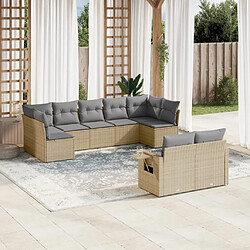 vidaXL Salon de jardin avec coussins 9 pcs beige résine tressée