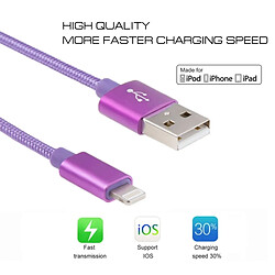 Wewoo Câble Violet pour iPhone X / 8 & 8 Plus / 7 & 7 Plus / 6 & 6s & 6 Plus & 6s Plus / iPad Tête de métal de style tissé de 3m 3A Lightning 8 broches à de données / chargeur d'USB,