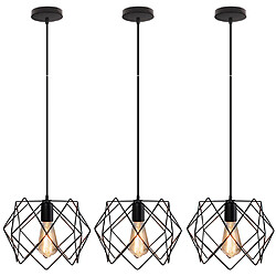 Stoex 3x Vintage Lustre Suspension en Métal Fer Luminaire E27 Edison Corde Ajustable L