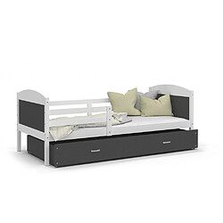 Kids Literie Lit Enfant Mateo 90x190 Blanc - gris Livré avec sommiers, tiroir et matelas en mousse de 7cm 