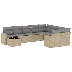 vidaXL Salon de jardin avec coussins 10 pcs beige résine tressée