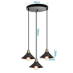 Acheter Stoex Suspension Luminaire Edison 3 Têtes Métal Fer Noir , Lampes Vintage Industrial Plafonnier Luminaire E27 Rétro Salle de Salle à Manger Chambre