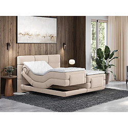 Vente-Unique Ensemble complet boxspring tête de lit capitonnée + sommiers relaxation électrique + matelas + surmatelas - 2 x 90 x 200 cm - Tissu - Beige - LODI de PALACIO