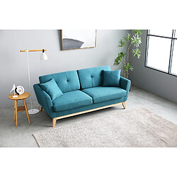 Avis Concept Usine Canapé scandinave 3 places et 2 coussins bleu canard HOGA