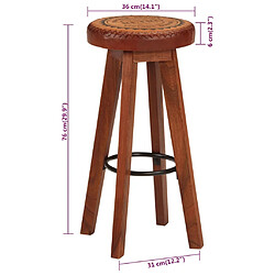 vidaXL Tabourets de bar 2 pcs Cuir véritable et bois d'acacia solide pas cher