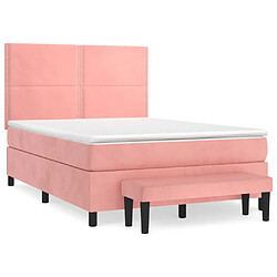 vidaXL Sommier à lattes de lit avec matelas Rose 140x200 cm Velours