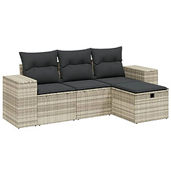 vidaXL Salon de jardin 4 pcs avec coussins gris clair résine tressée