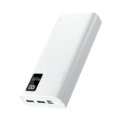 Promate Bolt-20Pro Power Bank 20000mAh, charge simultanée de 3 appareils 10W, 2x USB-A, 1x USB-C, blanc 