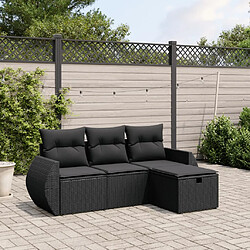 vidaXL Salon de jardin 4 pcs avec coussins noir résine tressée 