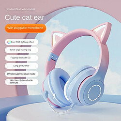 Casque Bluetooth Sans Fil Gradient Color Oreilles De Chat Lumineuses Casque De Jeu Beaux Cadeaux De Noël Bleu Microphone