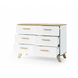 Avis Dusine BERGEN Buffet scandinave 100 cm sur pieds Bois et Blanc 6 tiroirs