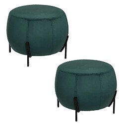 Toilinux 2 Tabourets design velours Calabaza - Diam. 44 x H. 35 cm - Vert émeraude