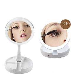 Universal USB pliable, rechargeable ou batterie, miroir LED, maquillage, coiffeur blanc, miroir de maquillage, avec lumière, zoom 10x Miroir de table | Miroir de bain