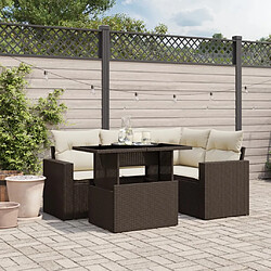 vidaXL Salon de jardin avec coussins 5 pcs marron résine tressée 