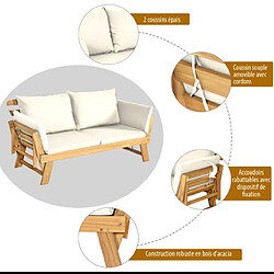 Acheter Helloshop26 Chaise longue convertible avec coussin canapé de jardin 2 en 1 en bois d’acacia avec accoudoir réglable pour patio piscine jardin blanc 20_0006182