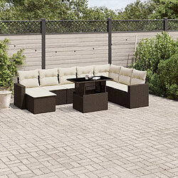 vidaXL Salon de jardin avec coussins 9 pcs marron résine tressée