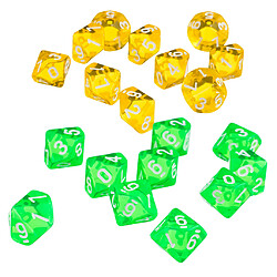 Avis 20 pièces dés polyédriques D10 pour donjons et dragons jaune + vert